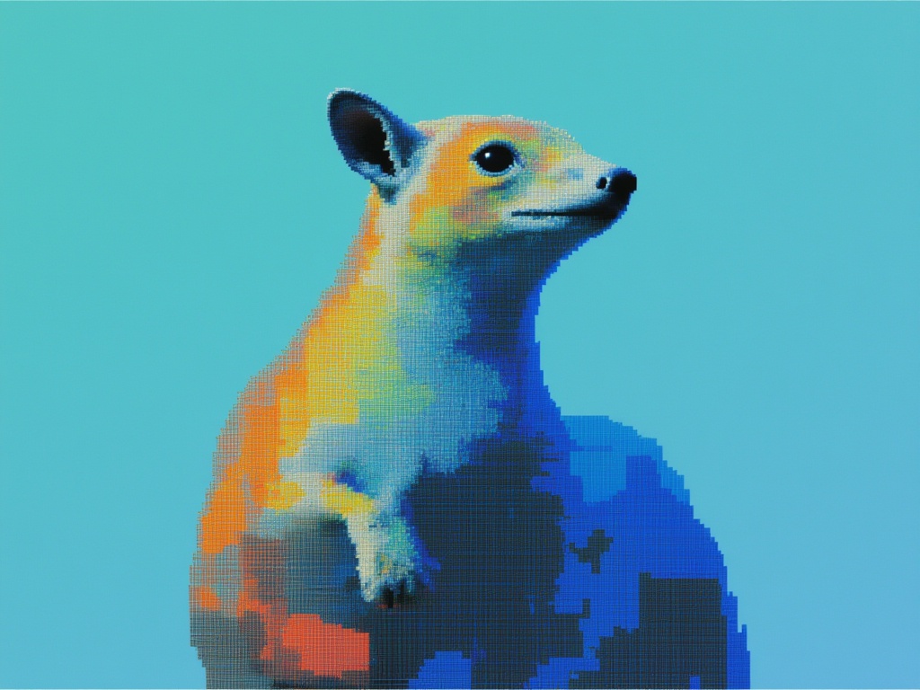 Mosaic-style fox creature on a teal backdrop — generated poster for reference-to-video